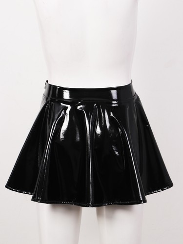 Mujeres Minifalda Metálica Brillo Cintura Alta Cremallera PVC Cuero Faldas - Imagen 10 de 34