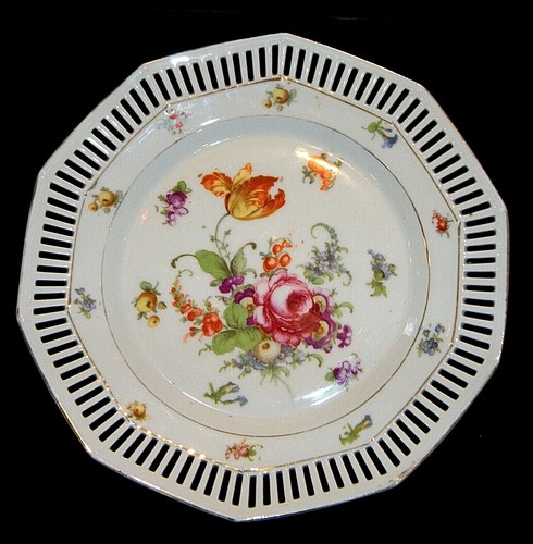 Antique SCHUMANN-BAVARIA Multisided Pierced Rim Floral Plate or Compote - Picture 18 of 24