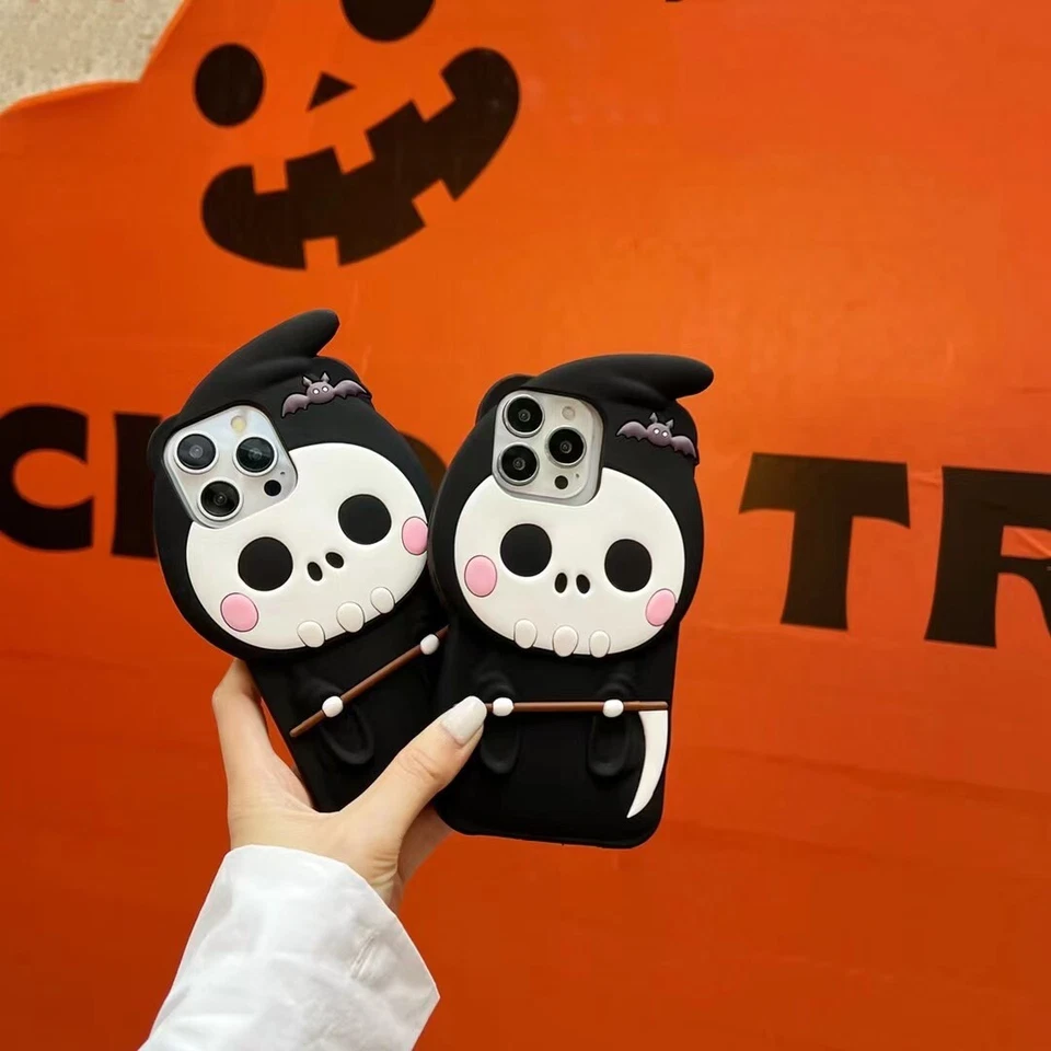 3D 卡通万圣节死亡幽灵硅胶保护壳适用于 iPhone 11 12 13 14 15 Pro Max — 第 3/3 张图片