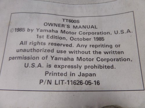 Yamaha Factory Owners Manual 1985 TT600S LIT-11626-04-55 - Picture 6 of 8