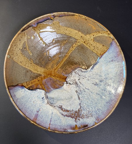 Handmade Studio Art Pottery Fruit Dish Bowl Brown Drip Glazed 9”Signed Lava Look - Picture 7 of 10