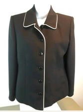 Casual Corner Black with White Trim Fully Lined Button Blazer-Women's Size 6