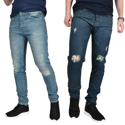 Mens Ripped Denim Slim Fit Jeans Stretch Distressed Frayed Biker Trousers Pants - Picture 1 of 10
