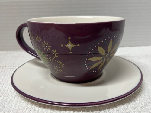 2 Starbucks Holiday 2006 Kaffeetasse & Untertasse 12 Unzen Sammlerstück LILA, Gold Star - Bild 9 von 11