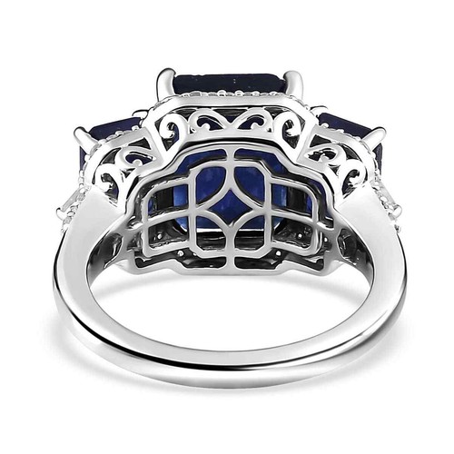 11.50ctw Masoala Sapphire (D) & Zircon Ring Platinum Plated Sterling Size 9 - Picture 5 of 6