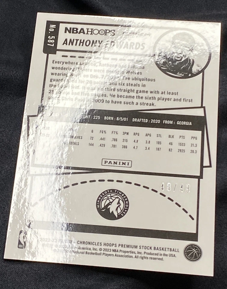 2022-23 Chronicles Hoops #587 ANTHONY EDWARDS 48/48 Asia Red Scope PRIZM BOOKEND - Image 4 of 4