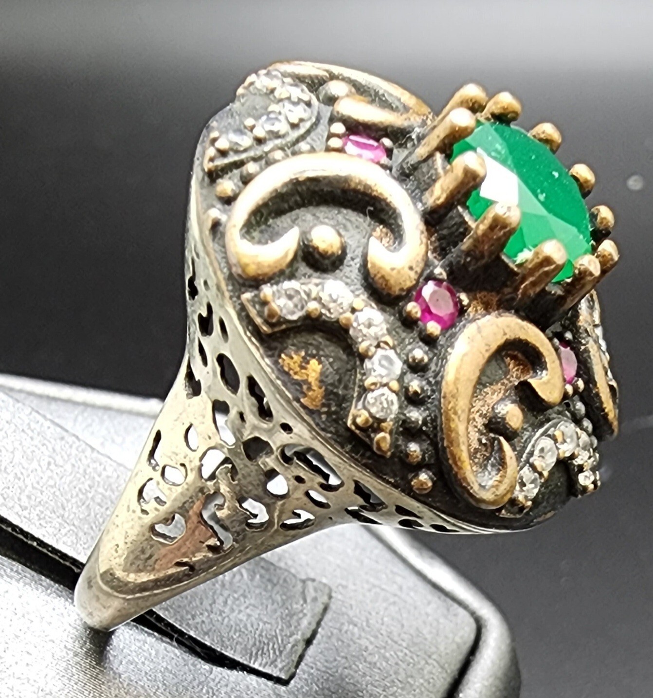 Sterling Silver 925 Ruby Emerald Corundum Poppy O… - image 2