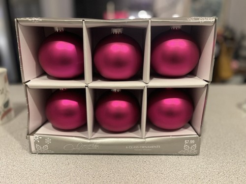 6 Jaclyn Smith Glas Weihnachtskugeln Hot Pink Fuchsia 3,34 Zoll