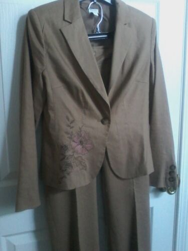 WOMEN'S APT 9 TAN LINEN STRETCH PANT SUIT OUTFIT SIZE 8 BLAZER PANT - Picture 2 of 11