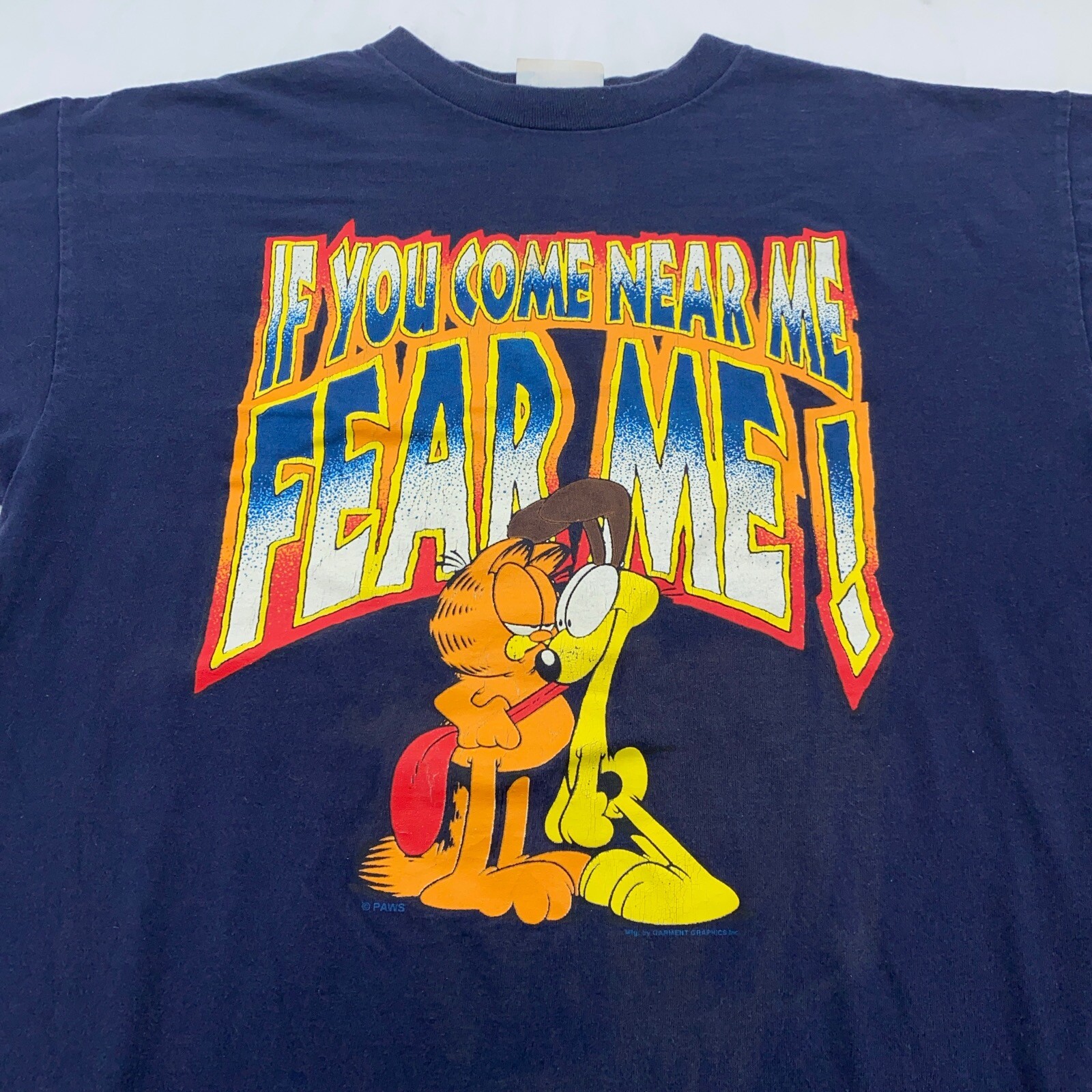 vtg 90s GARFIELD & ODIE IF YOU COME NEAR ME FEAR ME T-Shirt LARGE cartoon joke