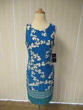 CHAPS  BLUE  /WHITE /GREEN  Floral Jersey Sheath Dress   SZ 6    NWT 