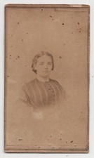 Antique CDV Circa Unmarked Young Woman Striped Dress Unmarked