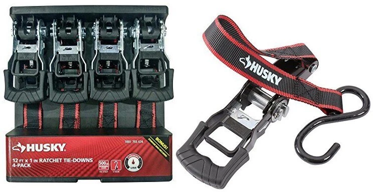 4 Pack New Sealed Husky 12 ft Ratchet Tie Down Set S Hook 500 lb Medium Duty 12