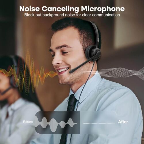 Office Headset with RJ9 Jack for Cisco Phone, Binaural Telephone Headset with... - Picture 2 of 6