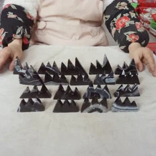 2.2LB 18Pcs Natural Black Carnelian Agate Crystal Hills Carving Healing