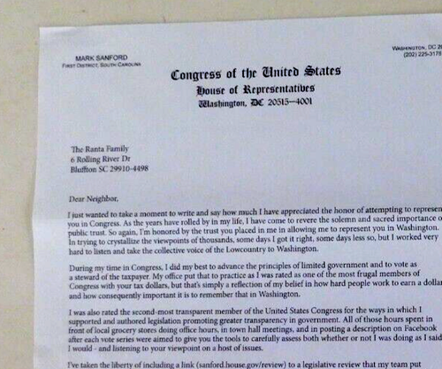 Busta/lettera Free Frank, Mark Sanford, membro del Congresso SC, discorso politico - Foto 4 di 4