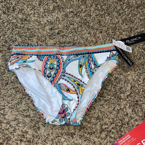 La Blanca Pave The Way Shirred Band Hipster Bikini Bottom Paisley Colorful 6 - Picture 2 of 6