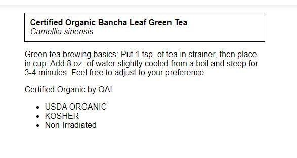 Frontier Co-Op Organic Bancha Leaf Green Tea 16 oz Pkg