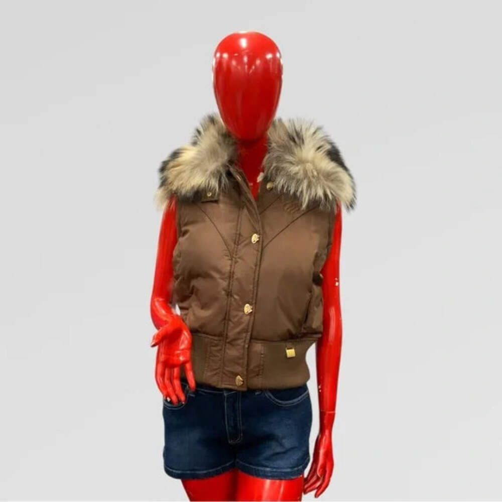 Women's Rocawear Brown | Gold Sleeveless Fur Jacket NWT | eBay
