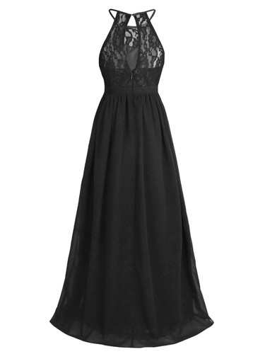 Niñas Halter Encaje Gasa Flor Boda Dama de honor Maxi Vestido Junior Vestido de Baile - Imagen 50 de 156