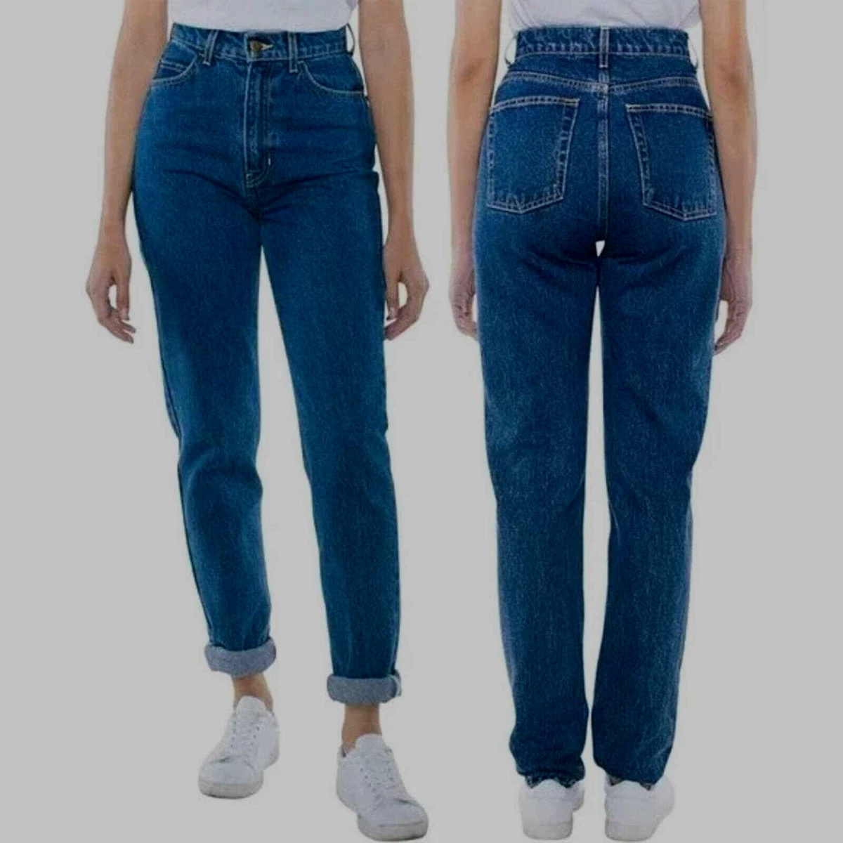 AMERICAN APPAREL LADIES HI WAIST JEANS MEDIUM WASH 100 COTTON
