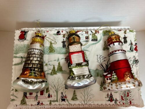 Set 3 fari vintage in vetro artistico soffiato dipinto a mano decorazione natalizia 4,5" - Foto 2 di 17