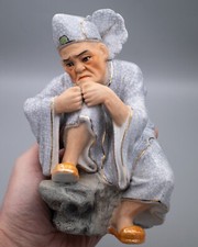 Chinese Vintage Crackle Glazed Porcelain Figure of Seated Man in Robes 20th C