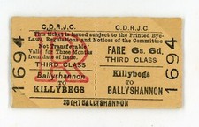 Railway Ticket Irish CDRJC 3rd Class Return Ballyshannon - Killybegs 6s6d