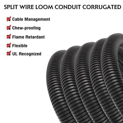 Black Split Wire Loom Conduit Tubing Flexible Cover High Temp & Chem Resistant