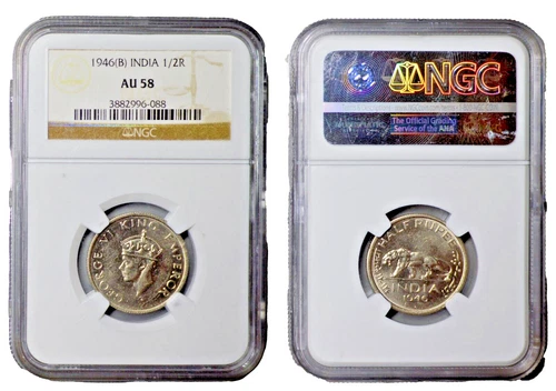 British India 1946 (B) 1/2 Rupee NGC AU58