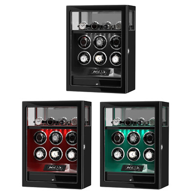 Fingerprint Unlock 6+4 Watch Winder & Extra Watches Storage LCD Remote Control