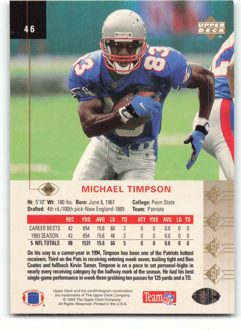 1994 Upper Deck SP 46 Michael Timpson NMMT Patriots eBay