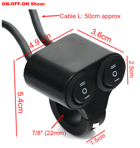7/8" 22mm 12V Dual Motorcycle Handlebar Light On~Off~On Switch Aluminum Alloy - Foto 3 di 8