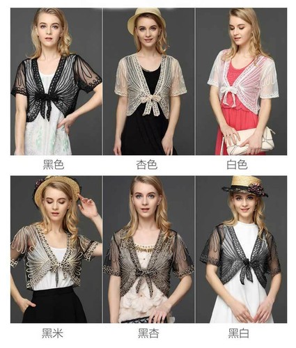 Sheer BOLERO SHRUG Dress Layering Handcraft Jacket Top Size 10-16 Lace Tie Up A - Bild 5 von 24