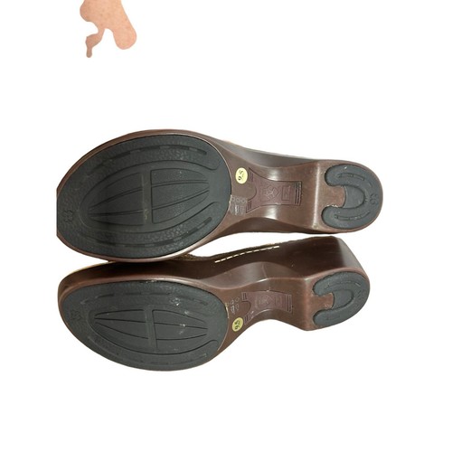 ARIAT Brown Leather Applique Flowers Wedge Slides Mules Sandals Womens 9.5B - Picture 4 of 4