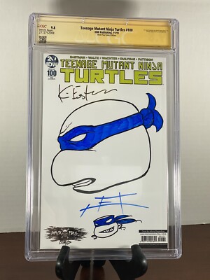 TEENAGE MUTANT NINJA TURTLES 100 CGC 9.8 Signed & Sketched By Edwards & Eastman