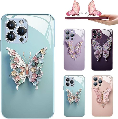 Milkyium Flat 3D Butterfly Pattern Glass Cover For iPhone 15 Plus 14 Phone Case - Picture 10 of 32