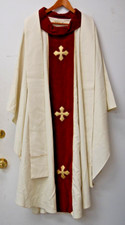 Cream  Red Theological Threads Vestment Chasuble with Stole  824 Made in USA