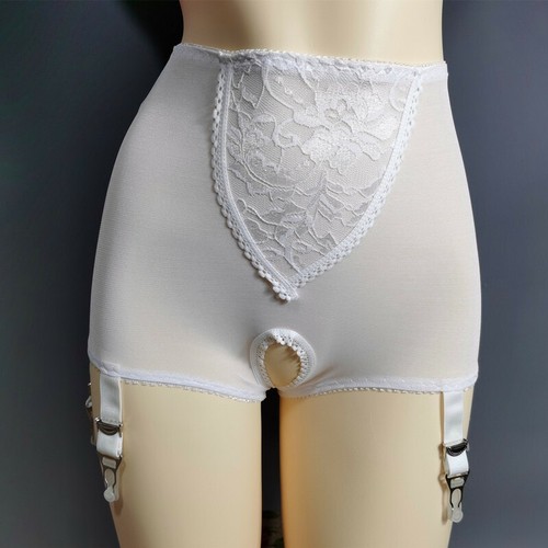 Damen High-Waist Schritt offen Strumpfband Höschen Spitze Netz Dessous 6 Träger Strapshalter - Bild 3 von 21