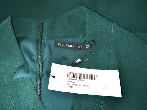 NEW KAREN MILLEN UK 14 MILITARY PLEATED WRAP BUCKLE DRESS FOREST GREEN - Picture 9 of 9