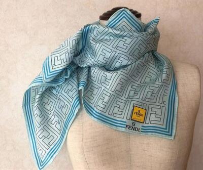 FENDI scarf stripe & Zucca pattern 58 x 58 cm silk 55% cotton 45