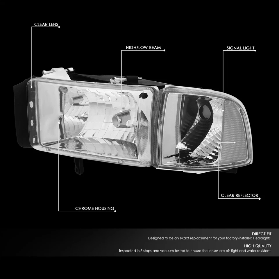 ДЛЯ 1994-2002 DODGE RAM 1500/2500/3500 ПИКАП ФАРЫ С LED ТОНКИЙ СТИЛЬ ХРОМ - Изображение 3 из 4
