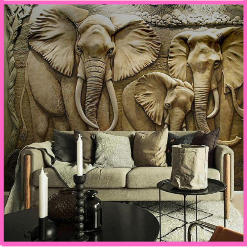Wallpaper Murals Embossed Elephant For Bedroom Living Room ...