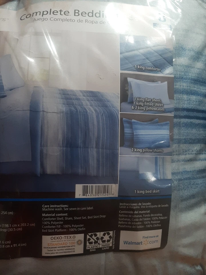 Juego de cama completo Mainstays King - 8 piezas azul blanco NIOB Foto 3 de 4