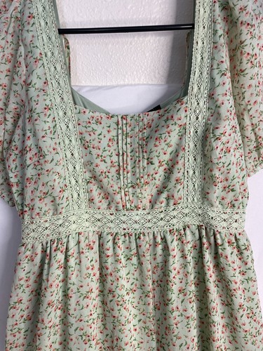 Influence Cottage Core Maxi Tiered Ruffle Pleated Dress Green Floral Size 12 - Picture 6 of 19
