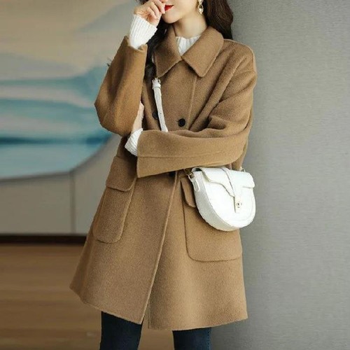 Ladies Lapel Neck Trench Coat Winter Warm Long Jacket Outwear Plus Size - Picture 2 of 13