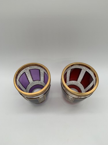 2 Prunkglas Prunkbecher Ranft Rot Lila Steiner & Vogel Haida - Wurmmalerei Gold - Bild 4 von 10