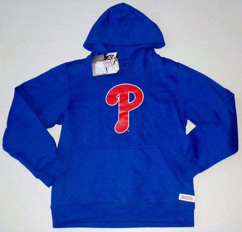 PHILADELPHIA PHILLIES HOODED SWEATSHIRT HOODIE YOUTH M L NWT STITCHES BLUE - Picture 1 of 3