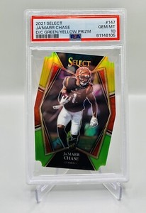 2021 Panini Select Green Yellow Die Cut Jamarr Chase PSA 10 #147