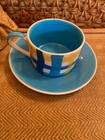 Whittard Of Chelsea Blue And Yellow Mug Cup And Saucer Lines Cross Check